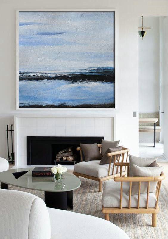 Extra Large Canvas Art,Oversized Abstract Landscape Painting,Art Work,White,Blue,Black.etc